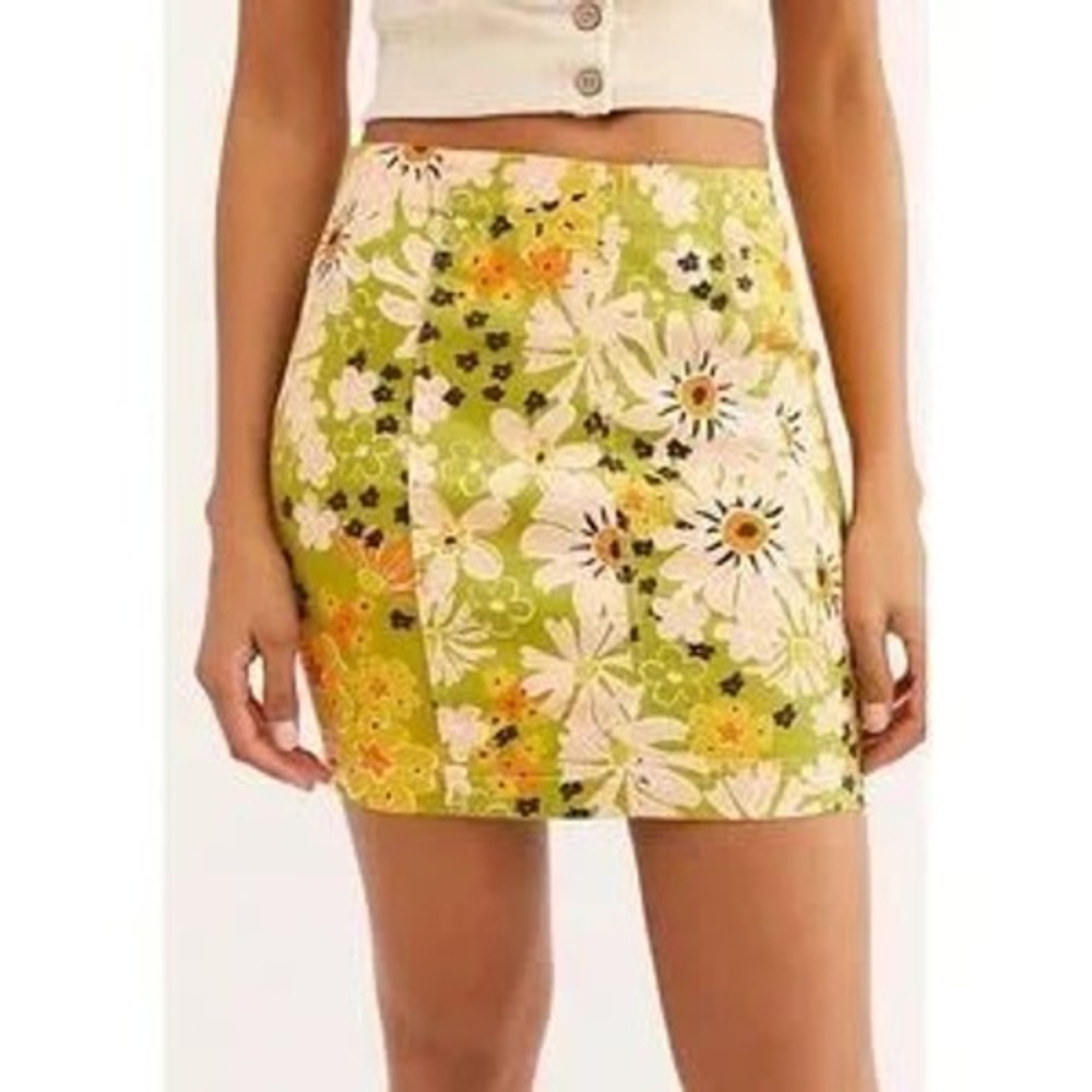 Free People Modern Femme Green Yellow Floral Mini Skirt Size 2 70s‎ Boho